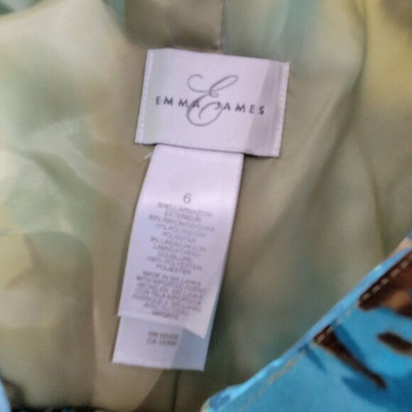 Emma James Womens Floral Print Button-Front Blazer Jacket Size 6 Tan Blue Career - Picture 4 of 10